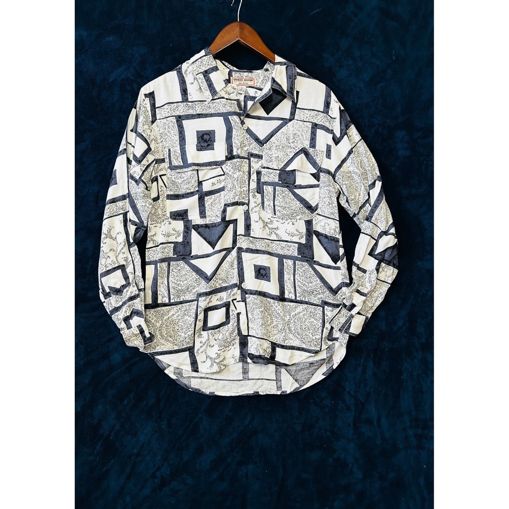 Vintage Guess Jeans Geometric Button Down Shirt Mens S 90s Deadstock Mafia